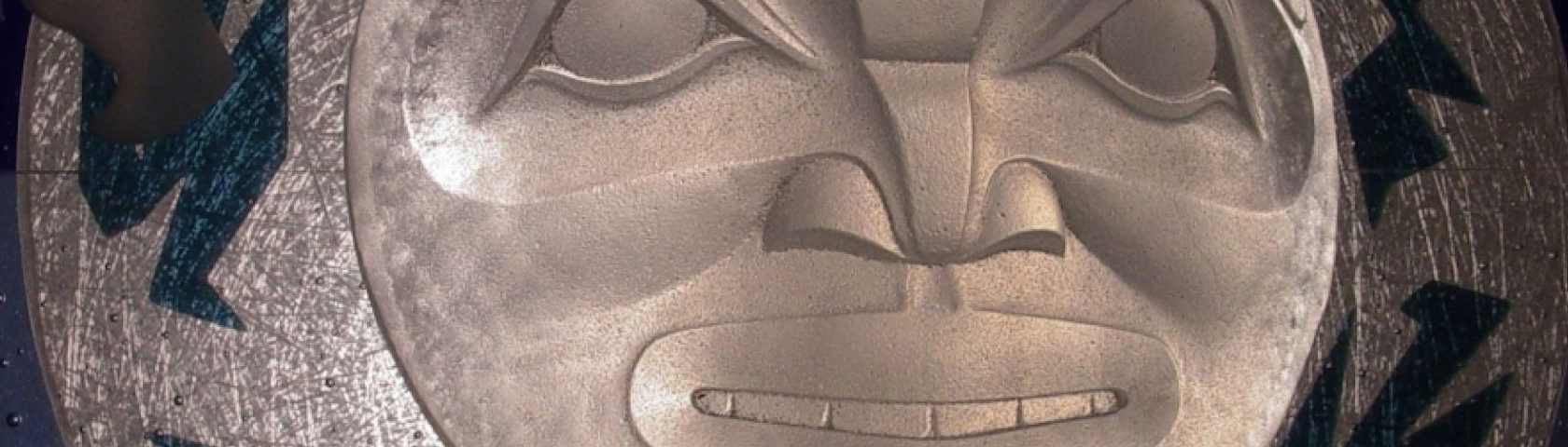 Close-up of an Indigenous artifact of a face