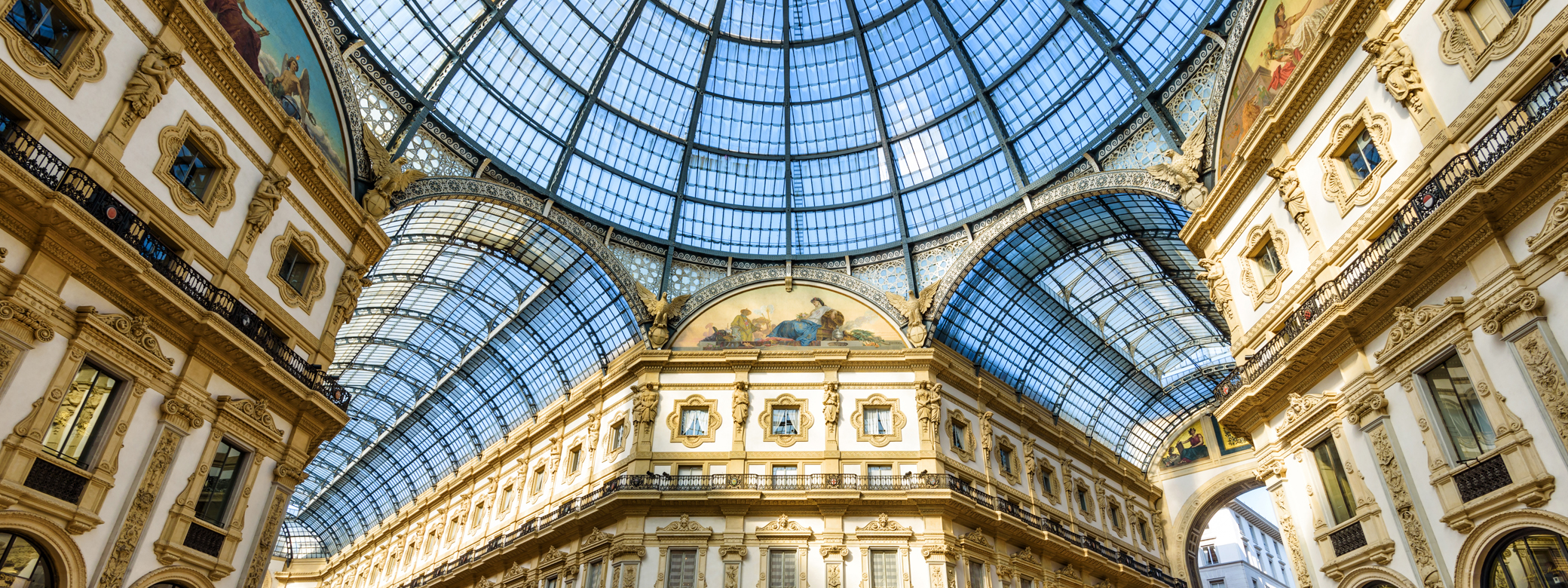 The glass roof of the Galleria in Milan, Italy.