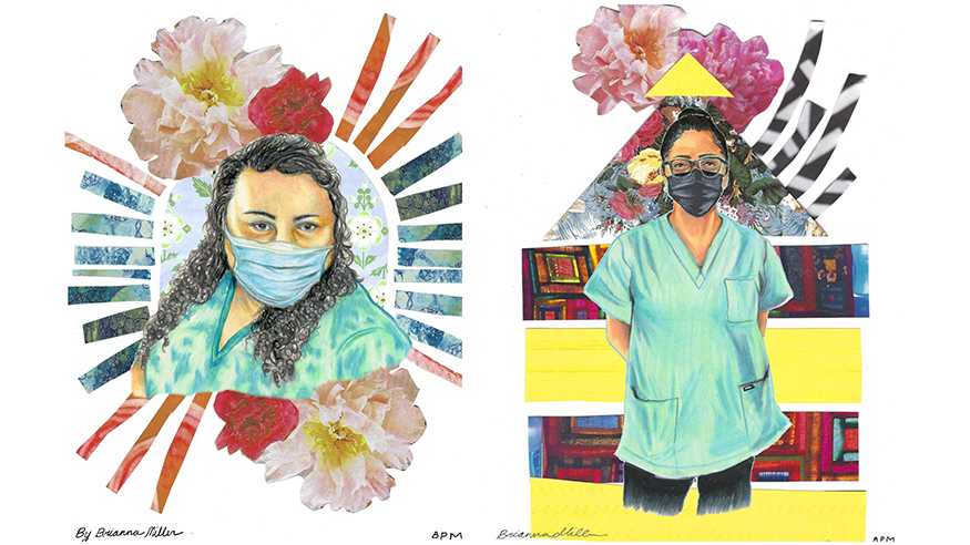 Two artist illustrations of caregivers.
