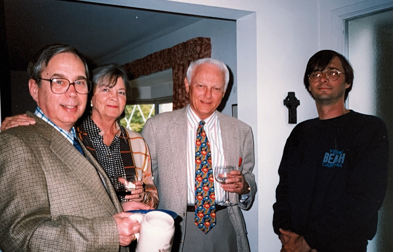 Pictured from left to right: Dan Harmon, Ruth Gerberding, Bill Gerberding, and Stephen Hinds at the house of James Clauss celebrating Dan’s 60th birthday.