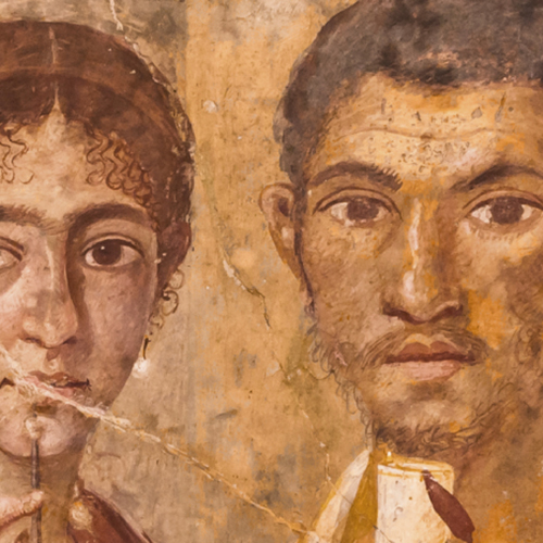 Ancient painting of people with different skin colors.